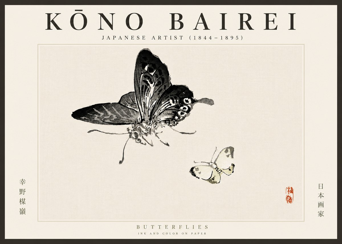 Kōno Bairei Butterflies No6 - Affiche
