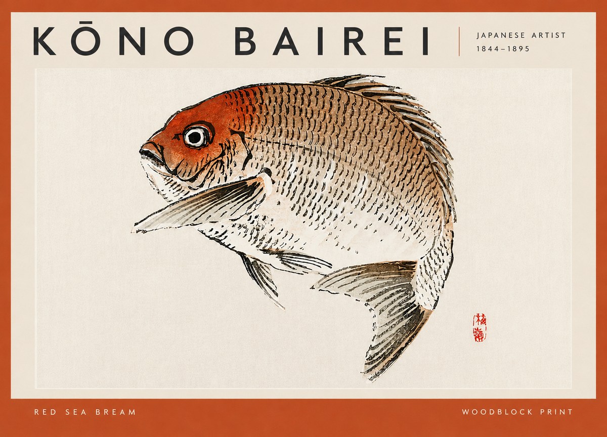 Kōno Bairei Red Sea Bream No4 - Affiche