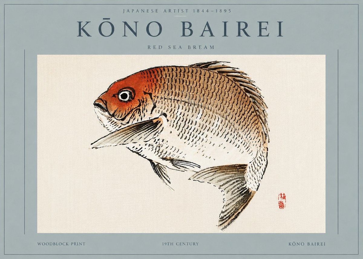 Kōno Bairei Red Sea Bream No5 - Affiche