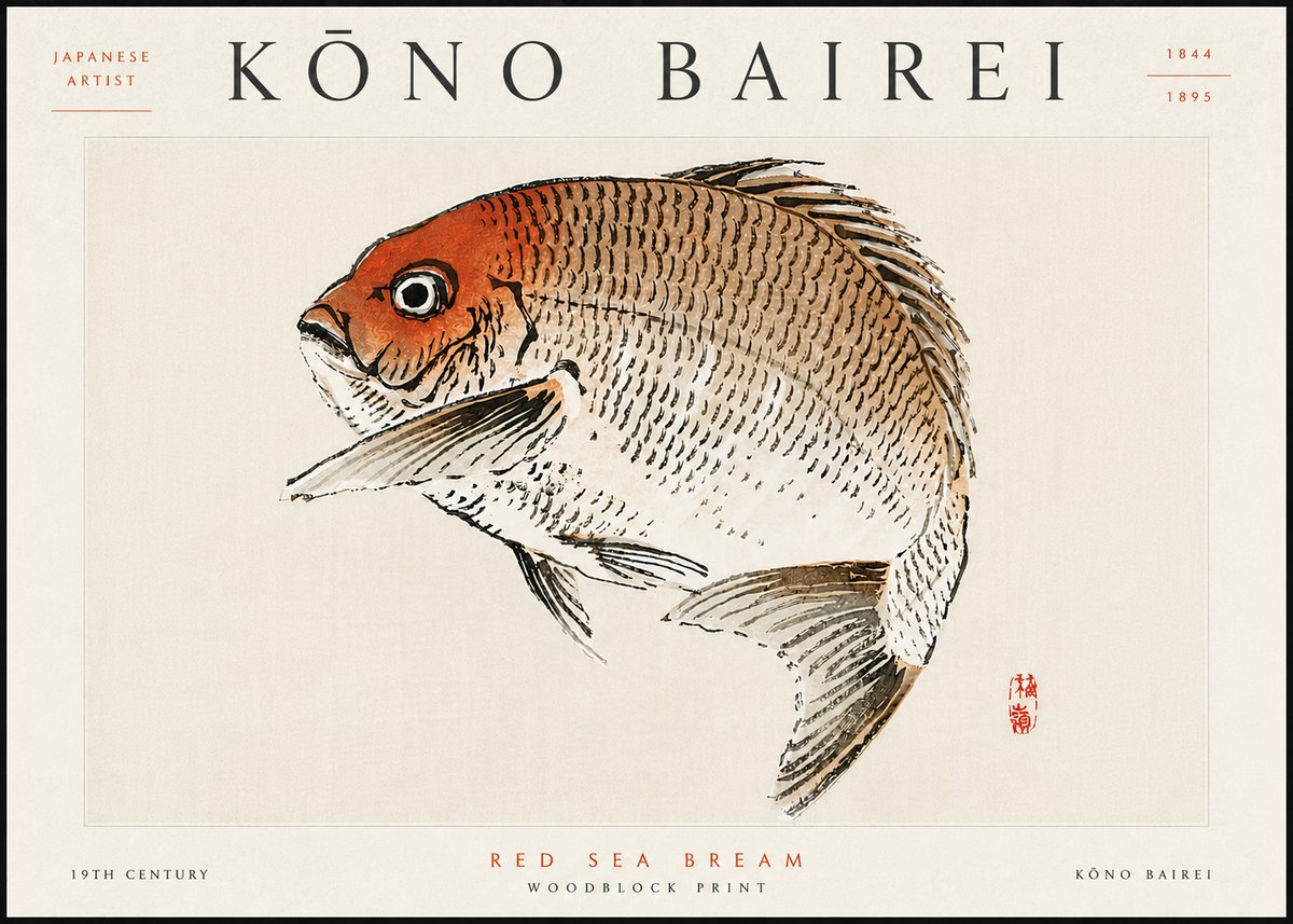 Kōno Bairei Red Sea Bream No6 - Affiche