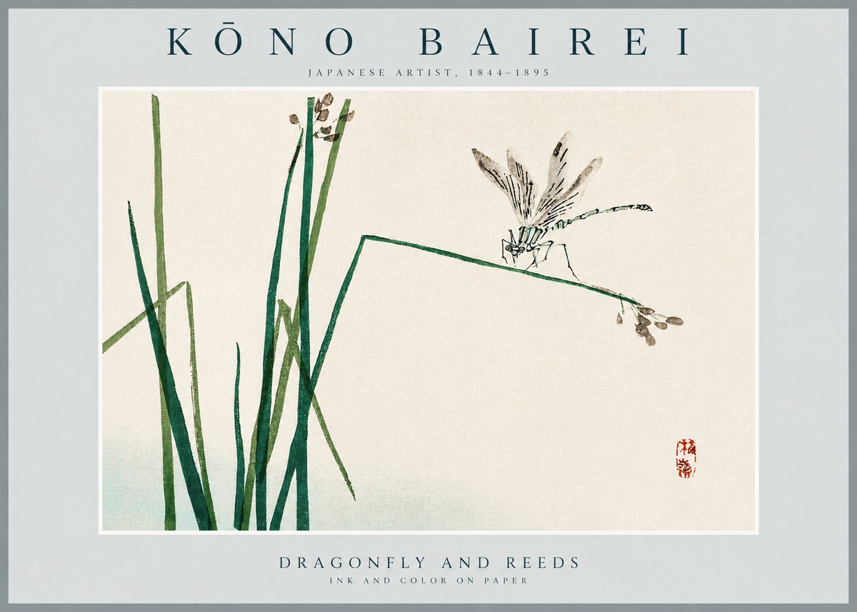 Kōno Bairei Dragonfly and Reeds No2 - Affiche
