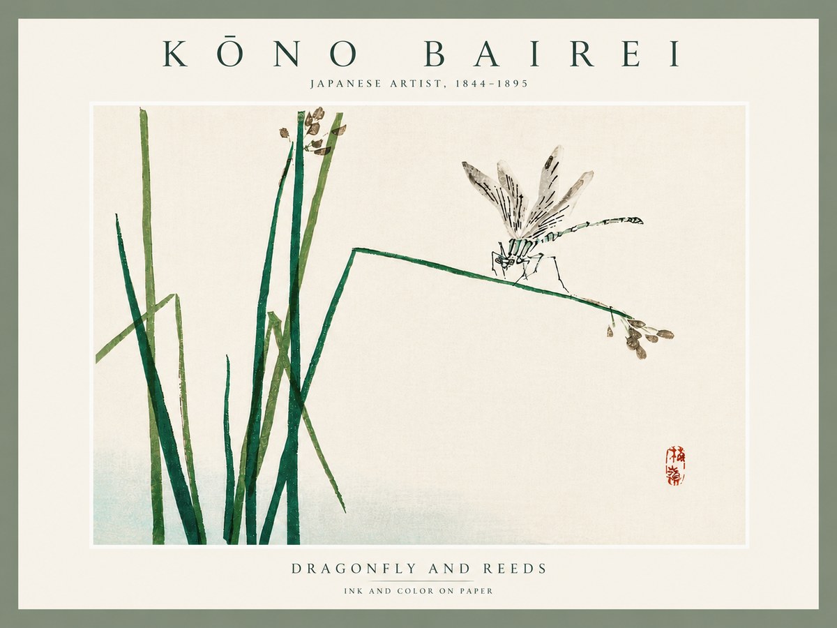 Kōno Bairei Dragonfly and Reeds No5 - Affiche
