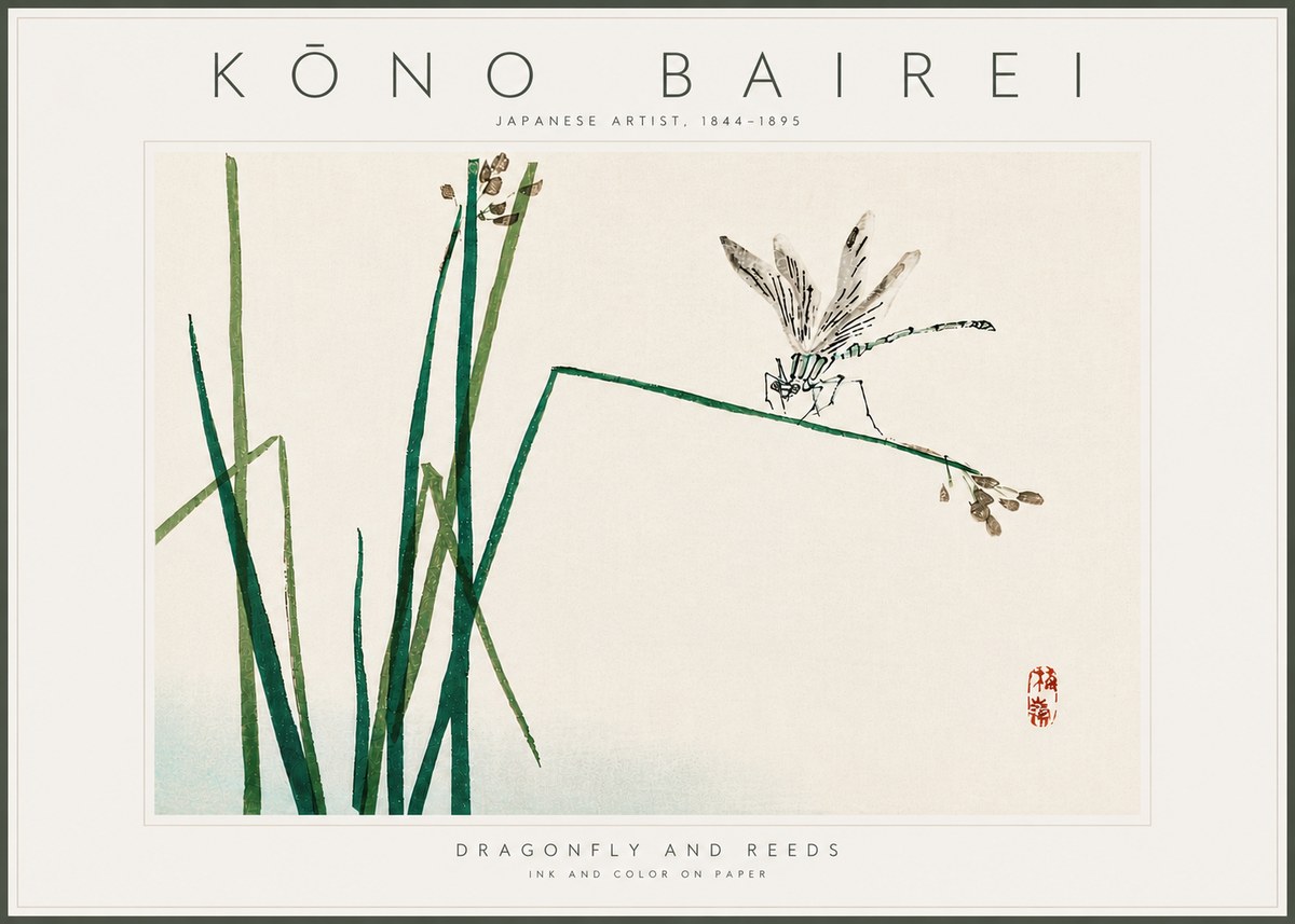 Kōno Bairei Dragonfly and Reeds No6 - Affiche