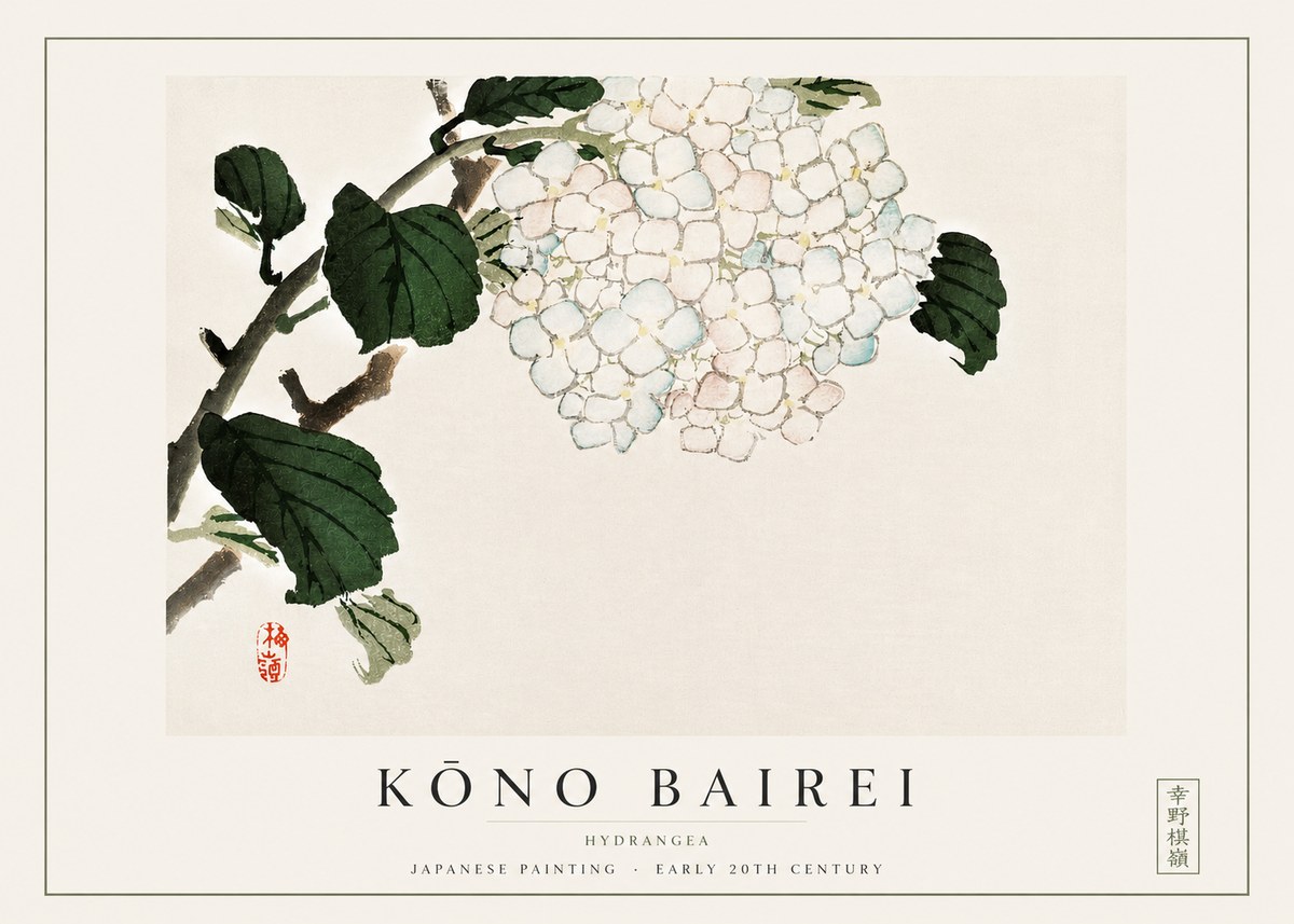 Kōno Bairei Hydrangea No3 - Affiche