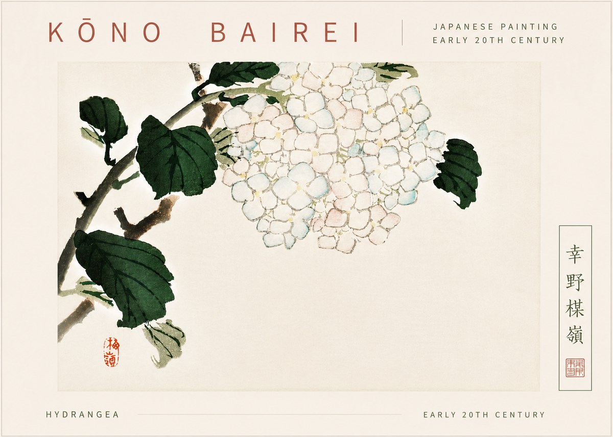 Kōno Bairei Hydrangea No6 - Affiche