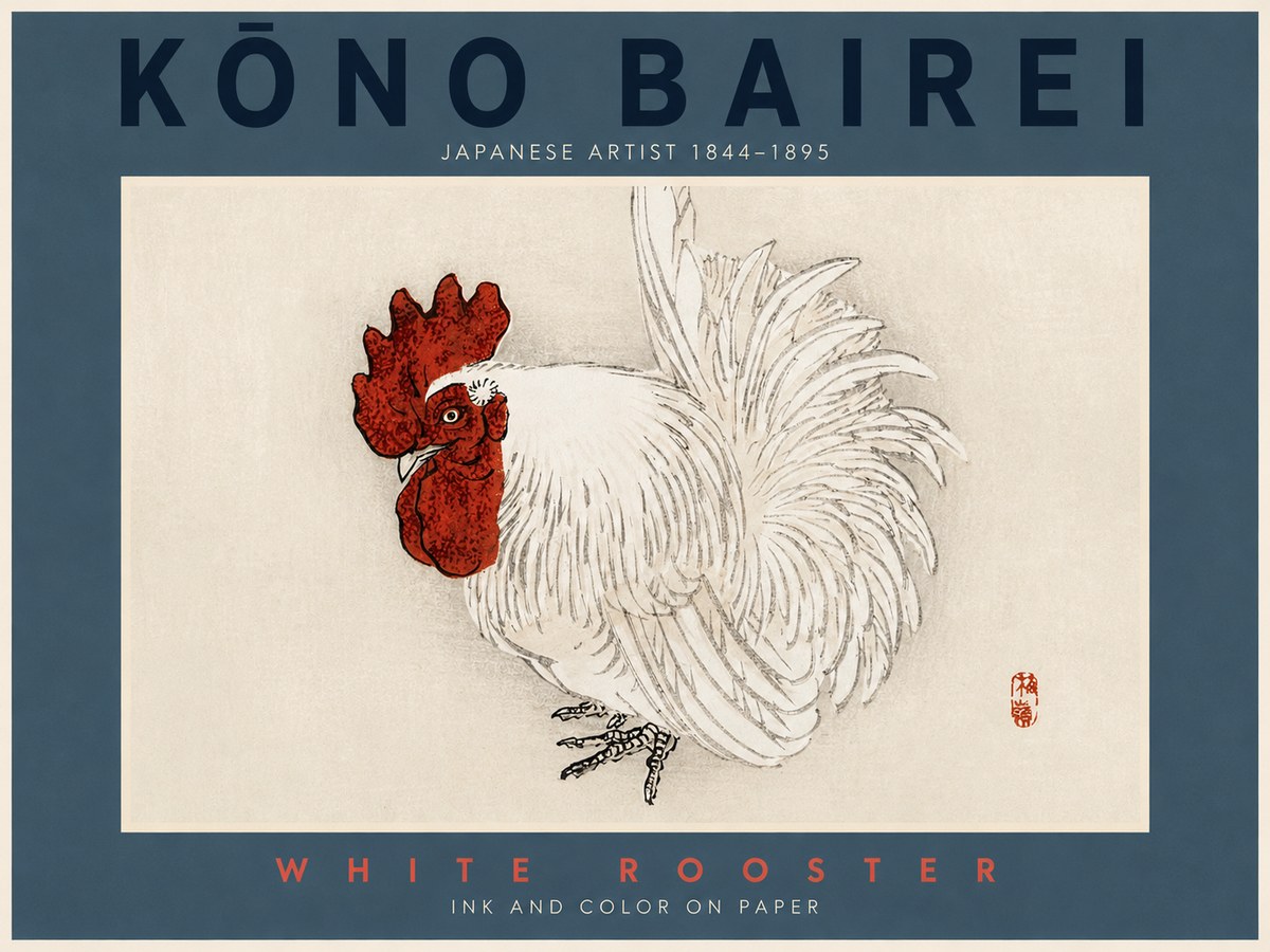 Kōno Bairei White Rooster No2 - Affiche