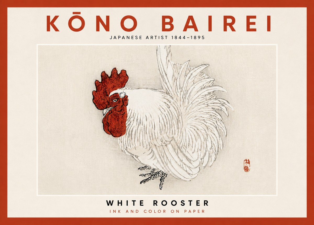 Kōno Bairei White Rooster No4 - Affiche
