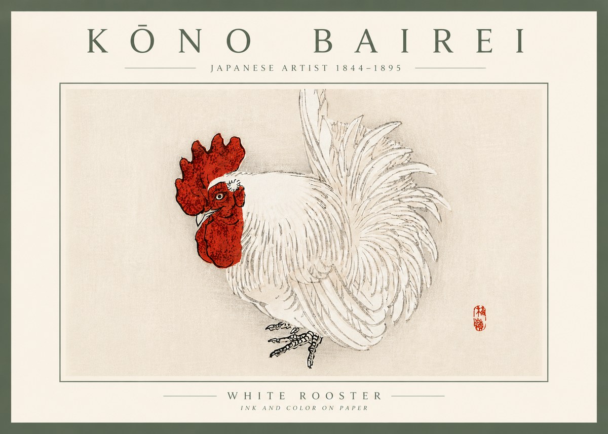 Kōno Bairei White Rooster No5 - Affiche