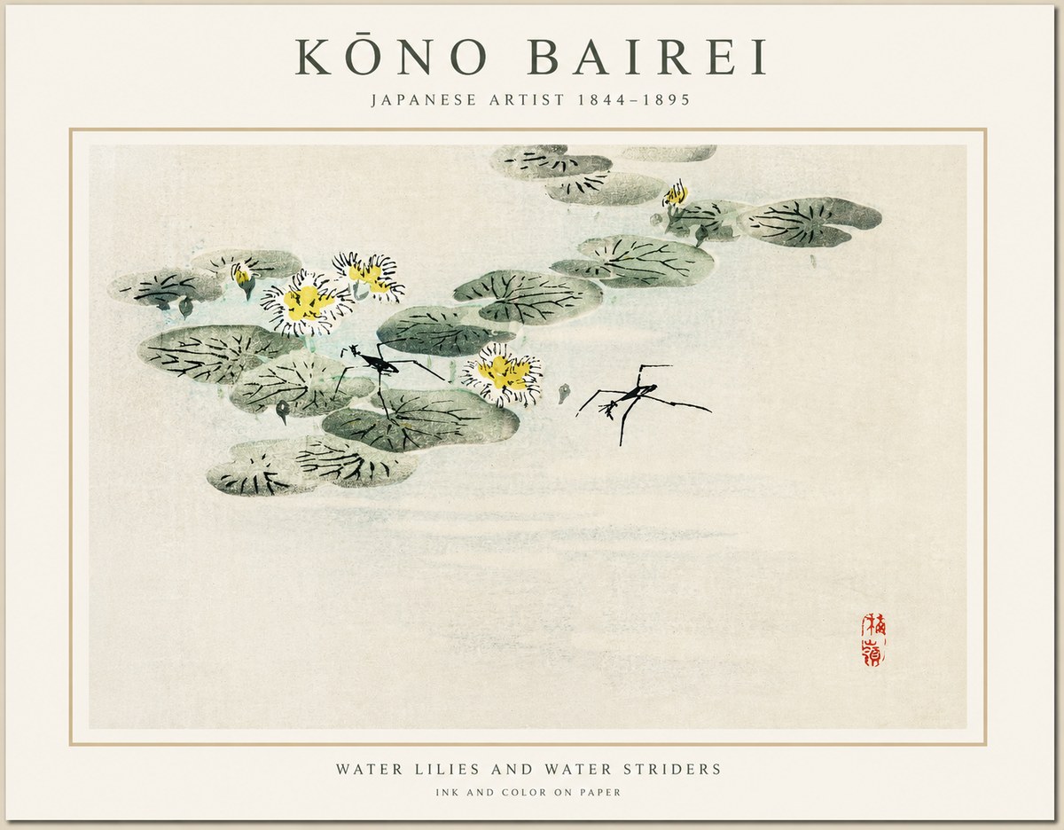 Kōno Bairei Water Lilies and Water Striders No1 - Affiche