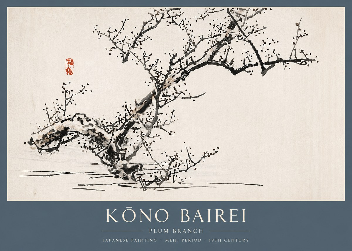 Kōno Bairei Plum Branch No3 - Affiche