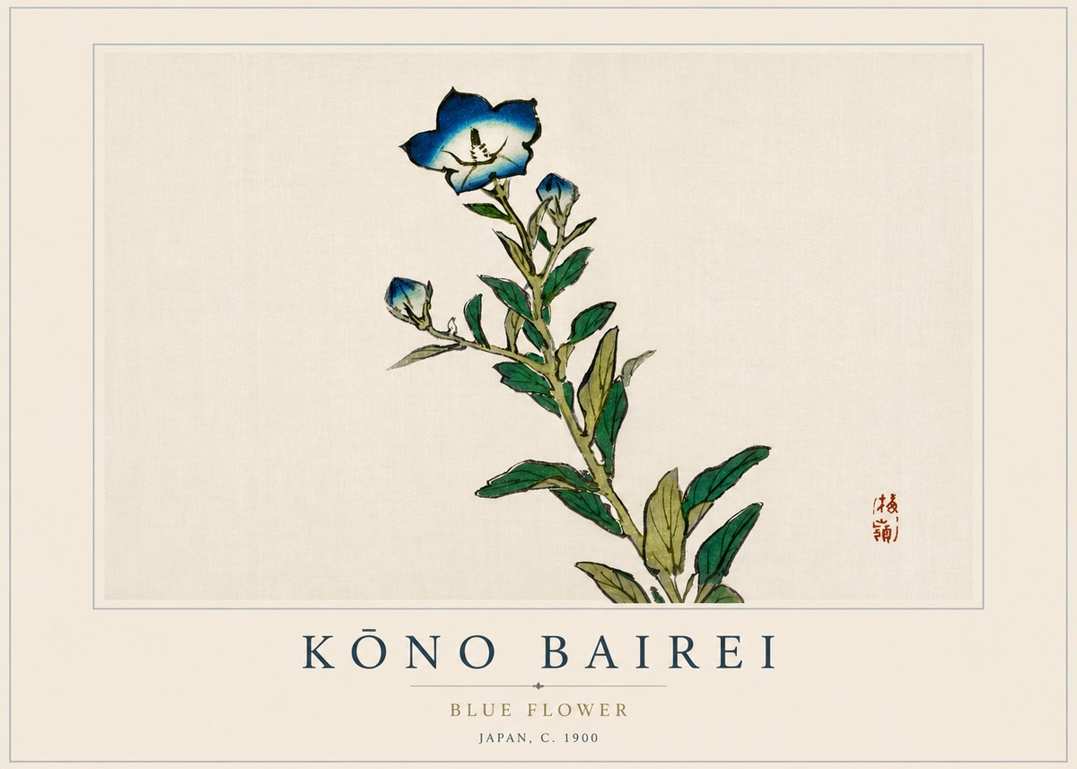 Kōno Bairei Blue Flower No4 - Affiche