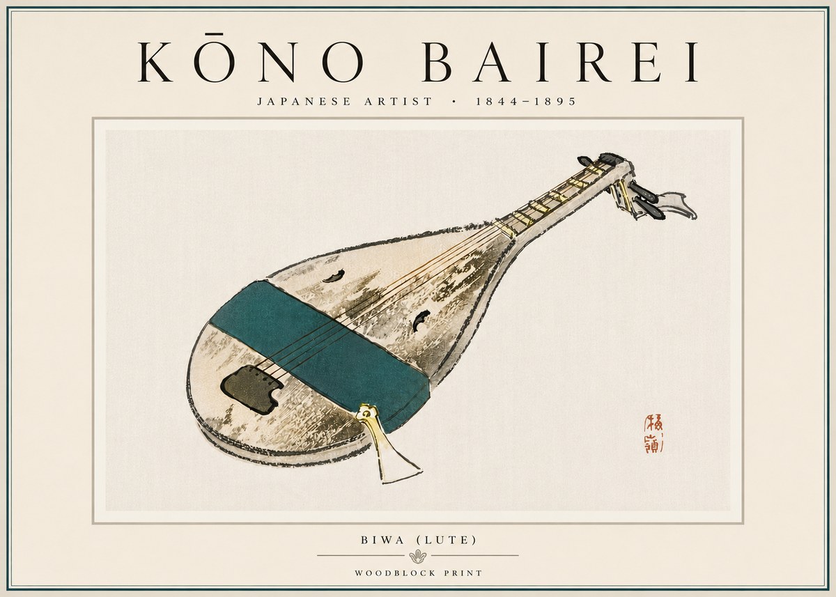 Kōno Bairei Biwa (Lute) No6 - Affiche