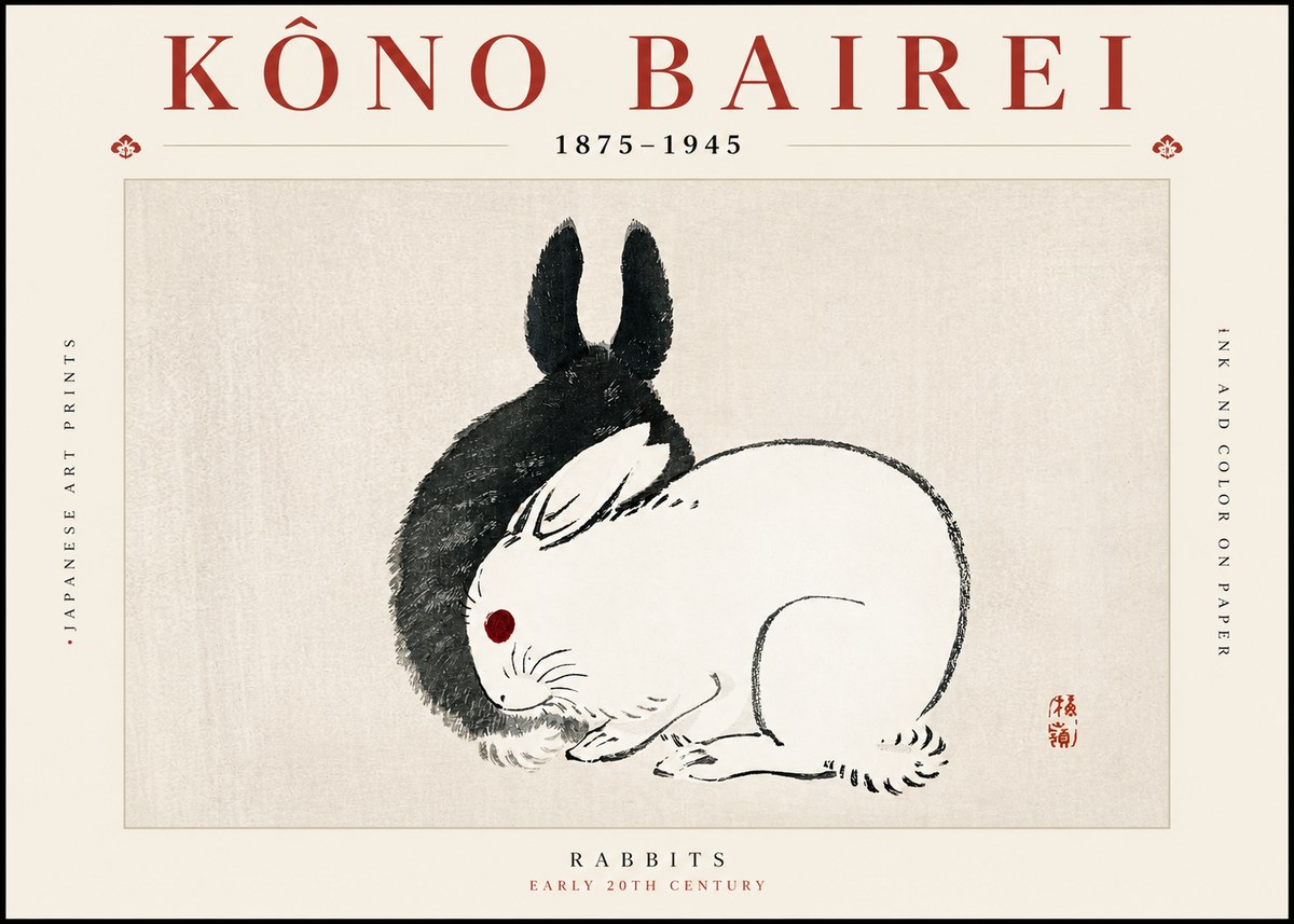 Kōno Bairei Rabbits No2 - Affiche