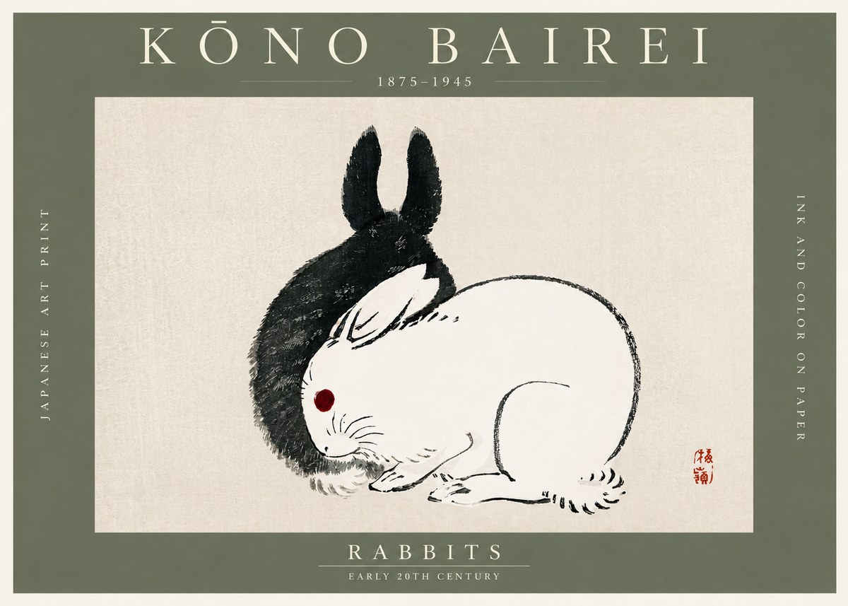 Kōno Bairei Rabbits No3 - Affiche