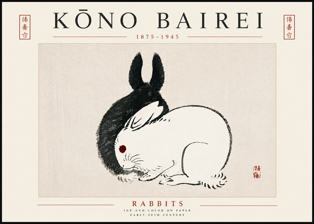 Kōno Bairei Rabbits No5 - Affiche