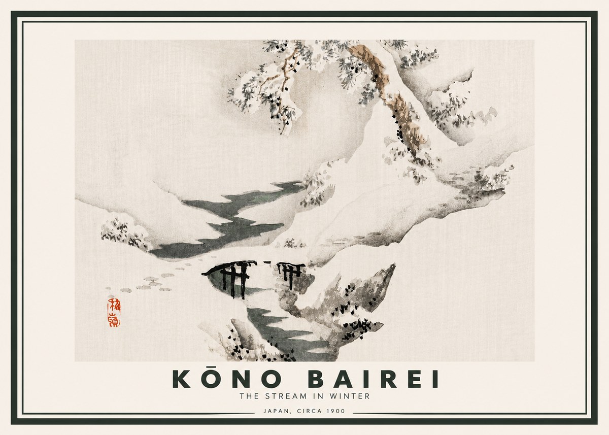 Kōno Bairei The Stream in Winter No4 - Affiche
