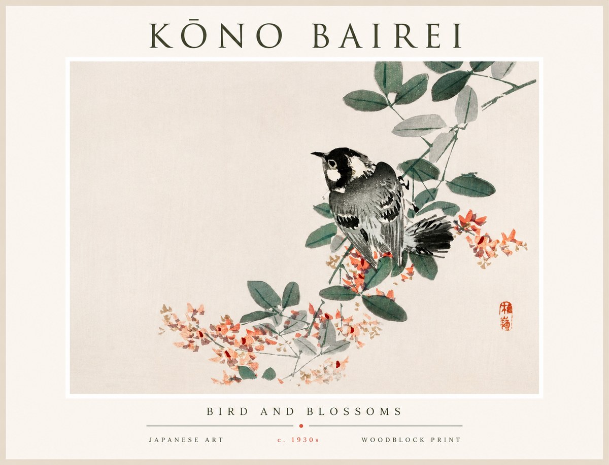 Kōno Bairei Bird and Blossoms No1 - Affiche