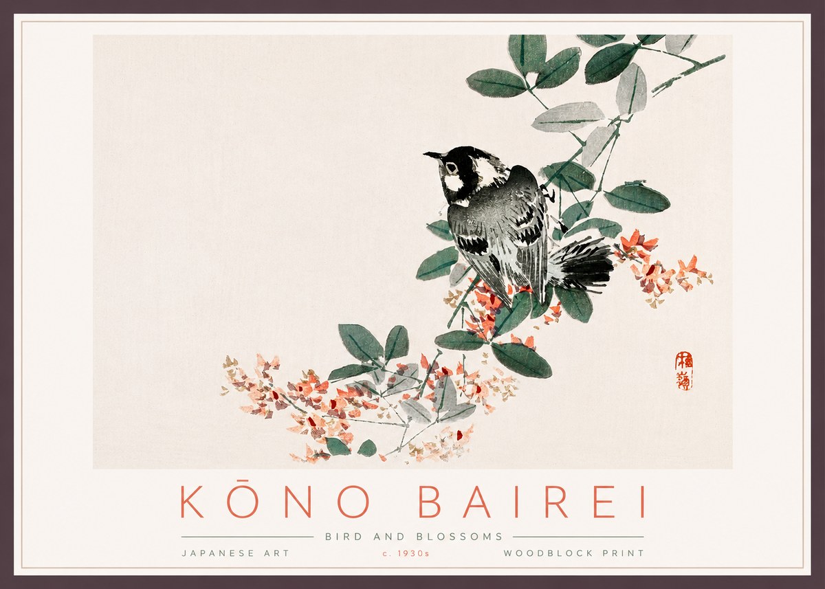 Kōno Bairei Bird and Blossoms No3 - Affiche