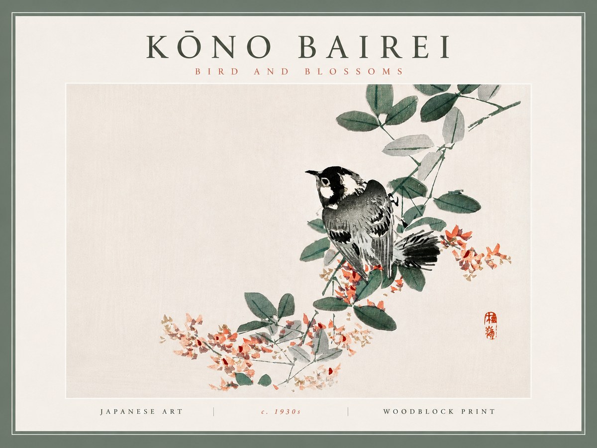 Kōno Bairei Bird and Blossoms No4 - Affiche
