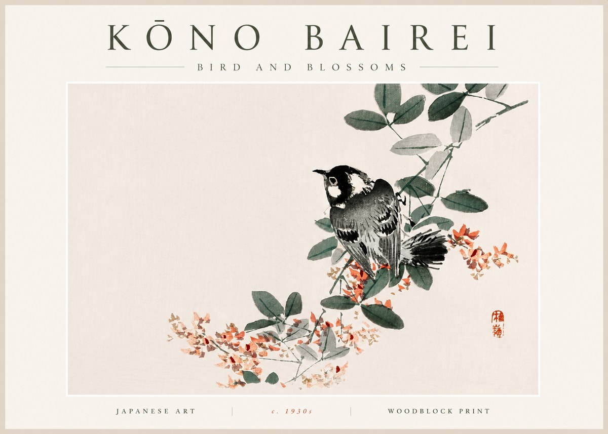 Kōno Bairei Bird and Blossoms No5 - Affiche