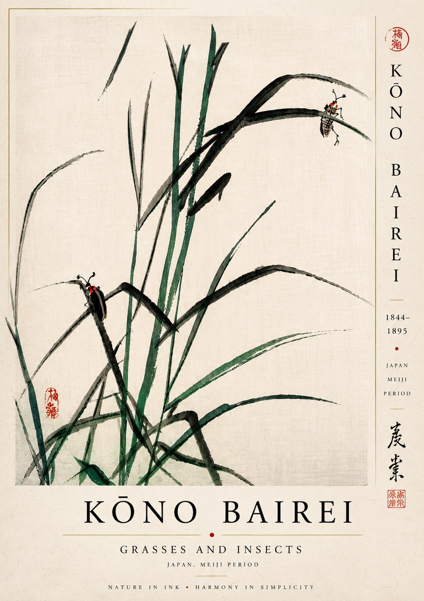 Kōno Bairei Grasses and Insects No5 - Affiche