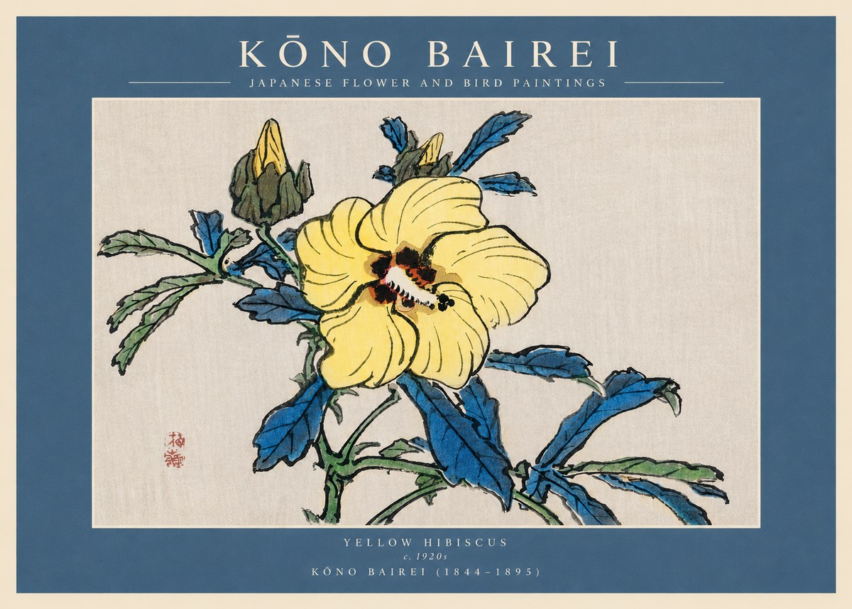 Kōno Bairei Yellow Hibiscus No3 - Affiche