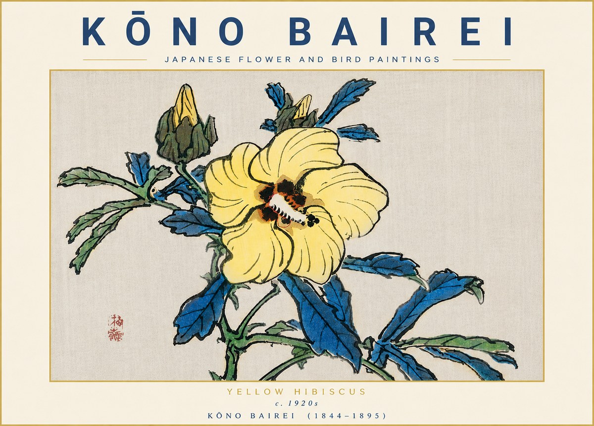 Kōno Bairei Yellow Hibiscus No6 - Affiche