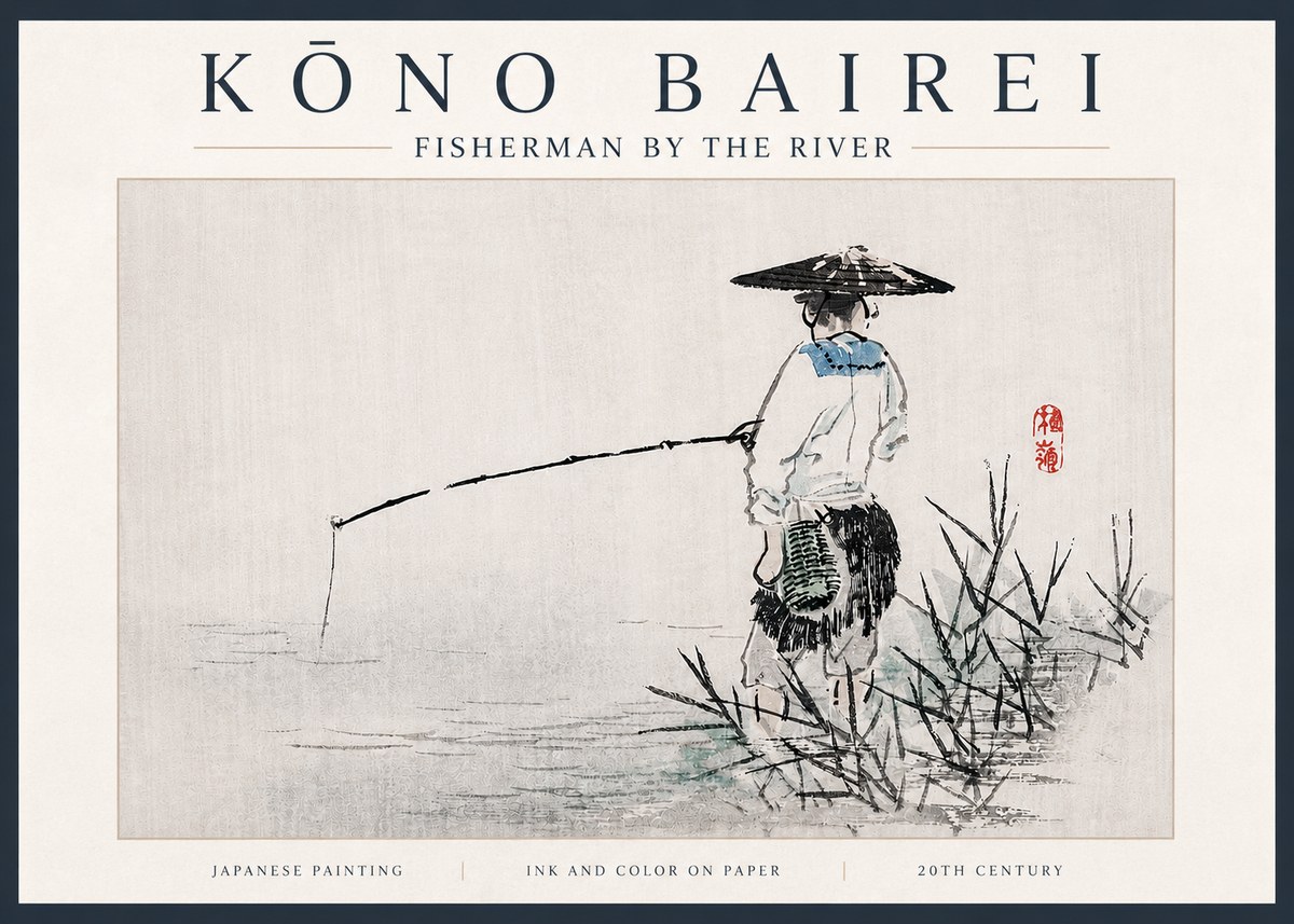 Kōno Bairei Fisherman by the River No3 - Affiche