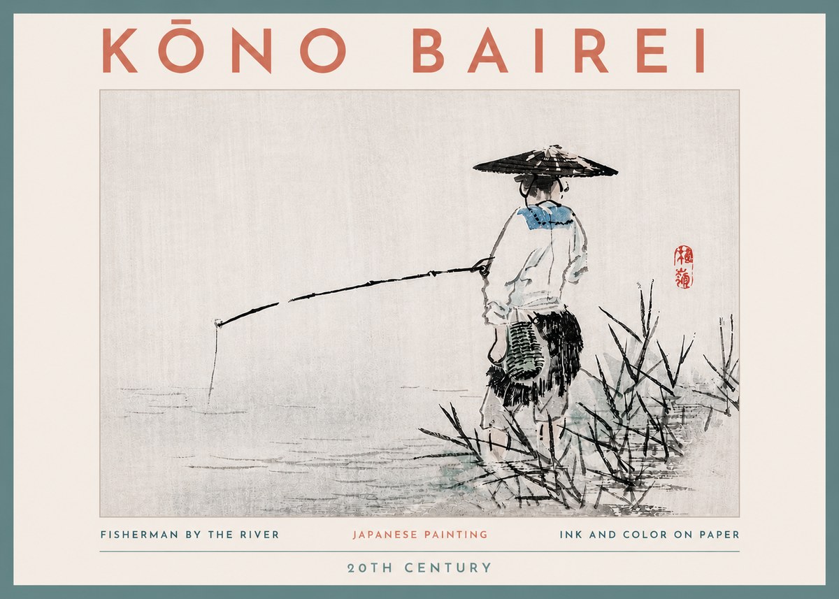 Kōno Bairei Fisherman by the River No4 - Affiche