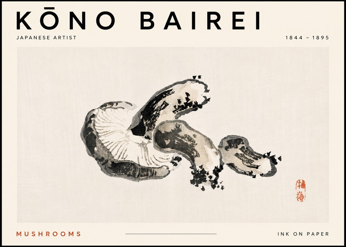 Kōno Bairei Mushrooms No5 - Affiche