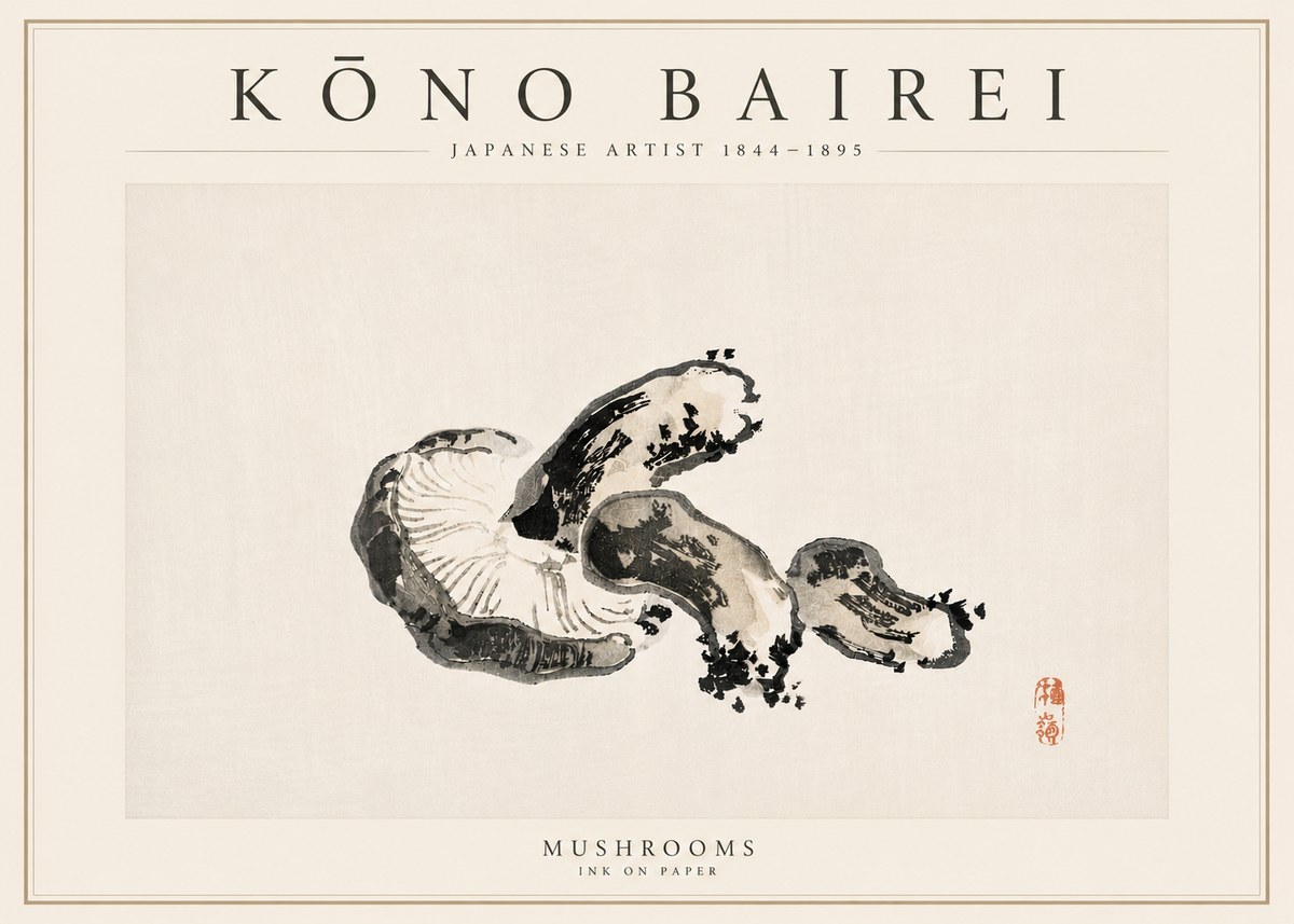 Kōno Bairei Mushrooms No6 - Affiche