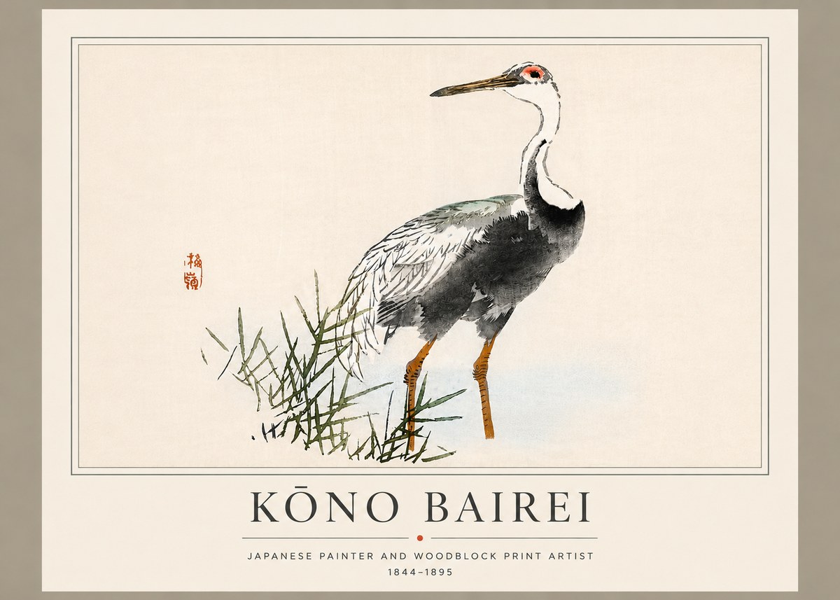 Kōno Bairei White-naped Crane No5 - Affiche