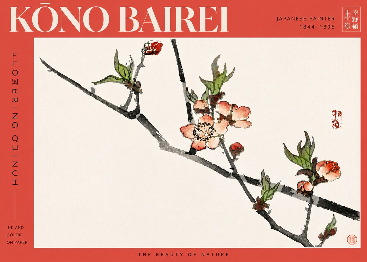 Kōno Bairei Flowering Quince No3 - Affiche