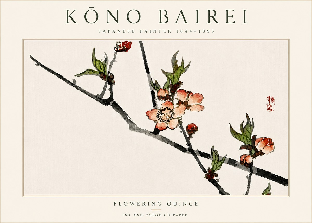 Kōno Bairei Flowering Quince No5 - Affiche