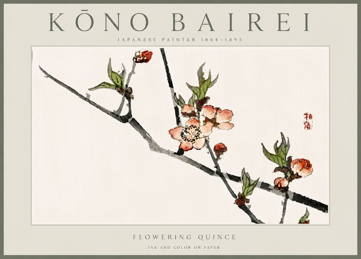 Kōno Bairei Flowering Quince No6 - Affiche