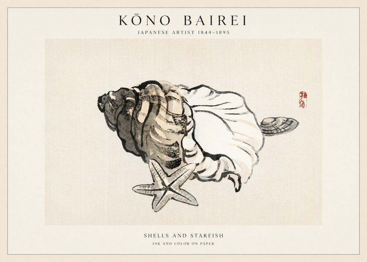 Kōno Bairei Shells and Starfish No1 - Affiche