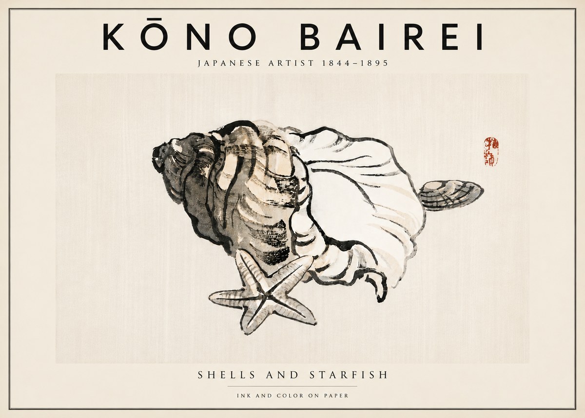Kōno Bairei Shells and Starfish No5 - Affiche