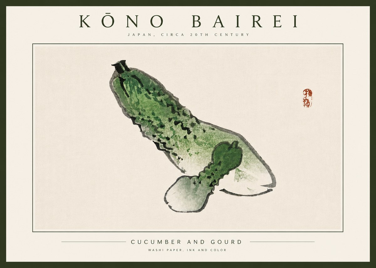 Kōno Bairei Cucumber and Gourd No4 - Affiche