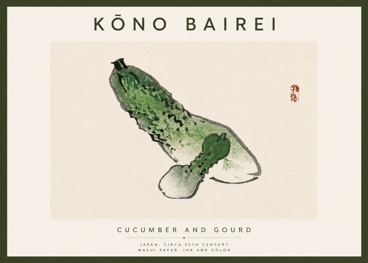 Kōno Bairei Cucumber and Gourd No5 - Affiche