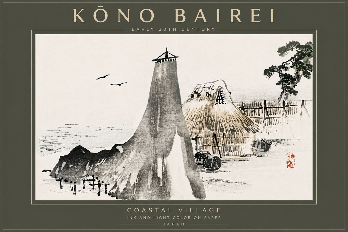 Kōno Bairei Coastal Village No6 - Affiche