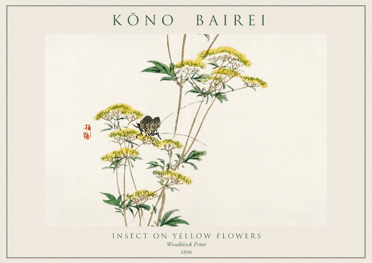 Kōno Bairei Insect on Yellow Flowers No1 - Affiche