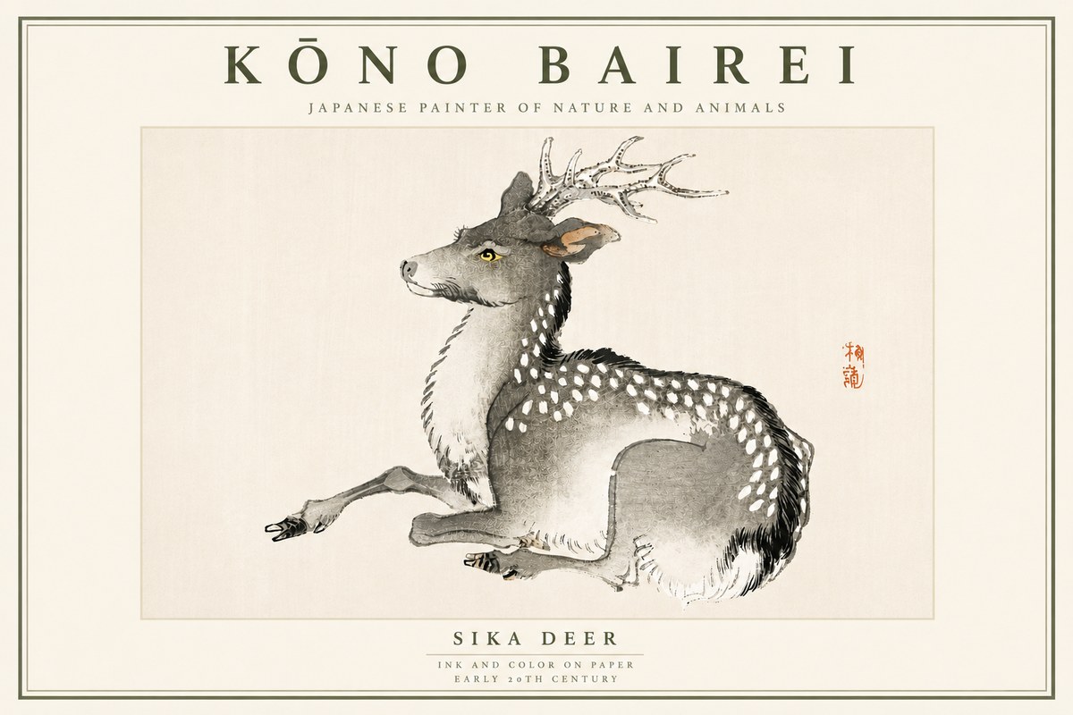 Kōno Bairei Sika Deer No6 - Affiche