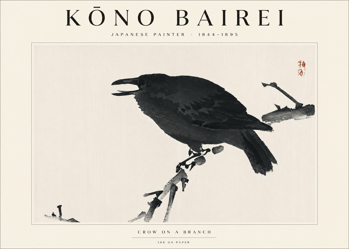 Kōno Bairei Crow on a Branch No3 - Affiche