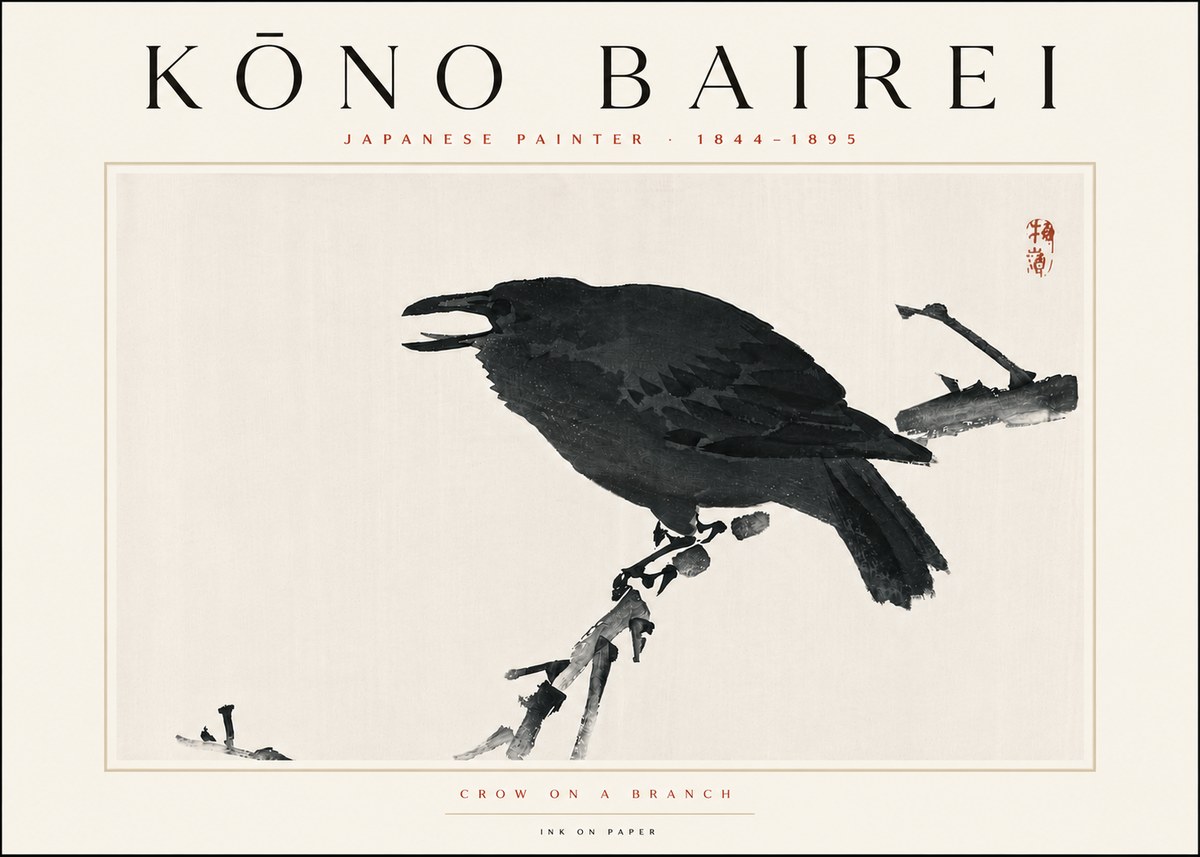 Kōno Bairei Crow on a Branch No6 - Affiche