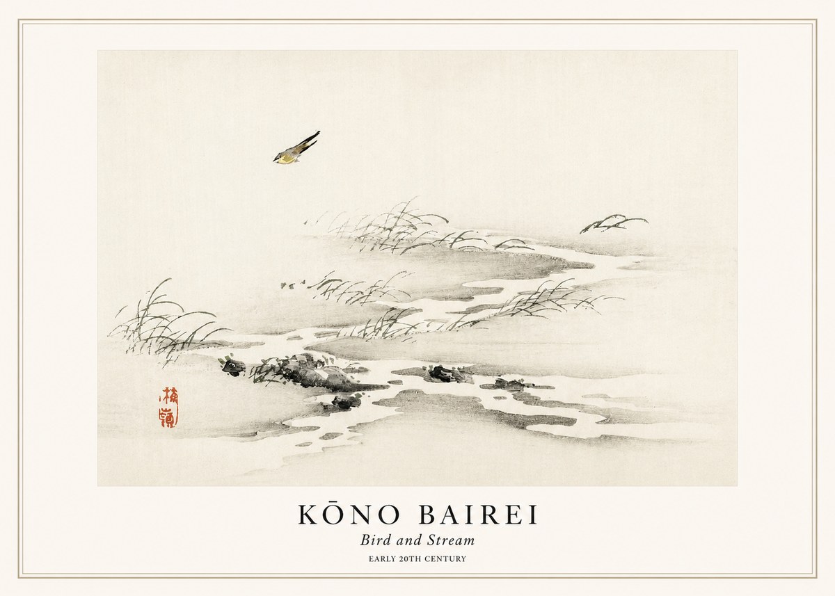 Kōno Bairei Bird and Stream No1 - Affiche