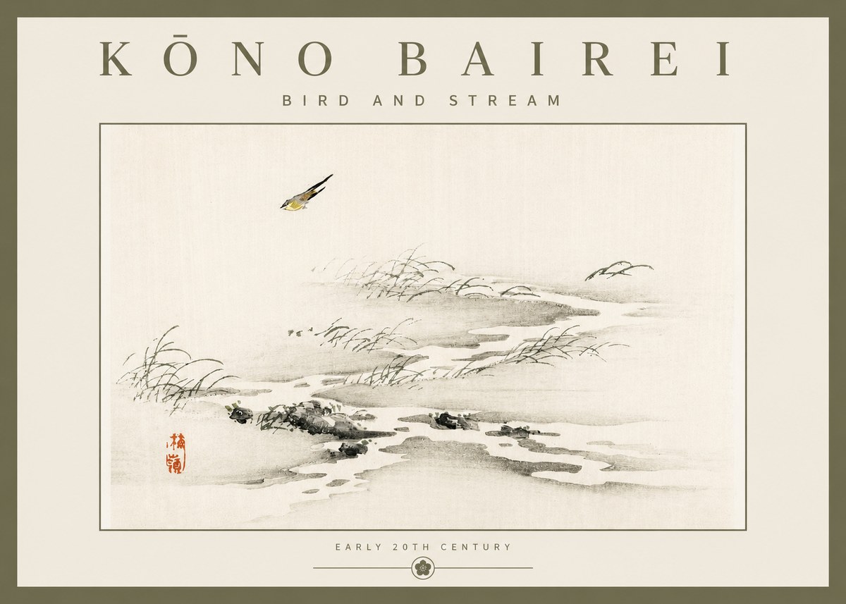 Kōno Bairei Bird and Stream No2 - Affiche