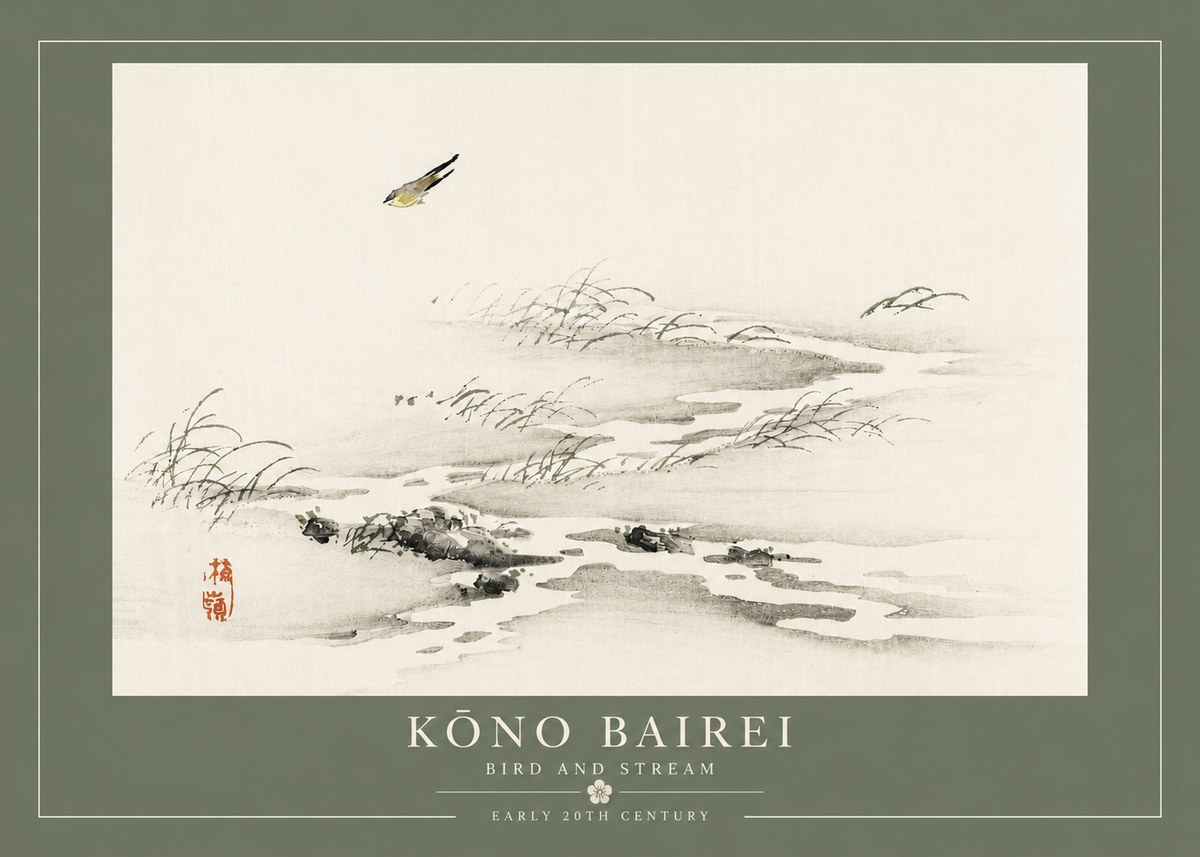 Kōno Bairei Bird and Stream No4 - Affiche