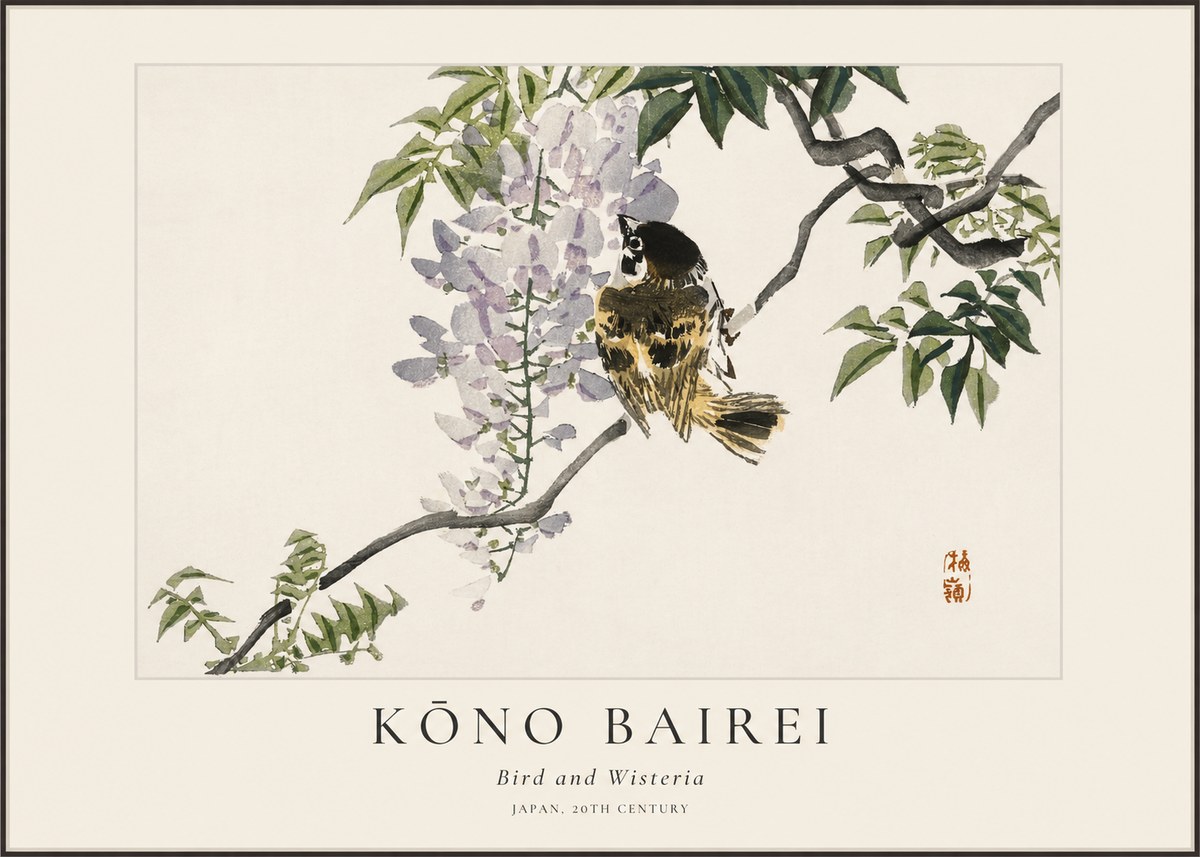 Kōno Bairei Wisteria and Bird No2 - Affiche