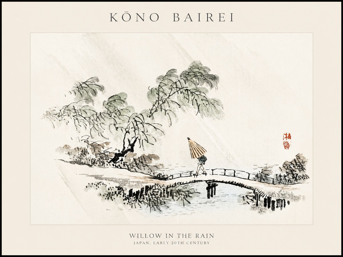 Kōno Bairei Willow in the Rain No1 - Affiche