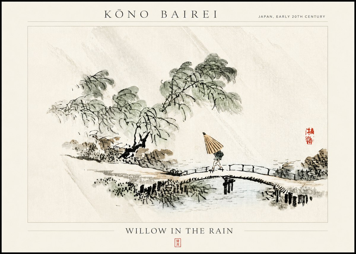 Kōno Bairei Willow in the Rain No3 - Affiche